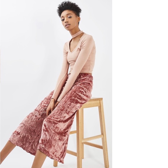 Topshop Crushed Velvet Pink Trousers 